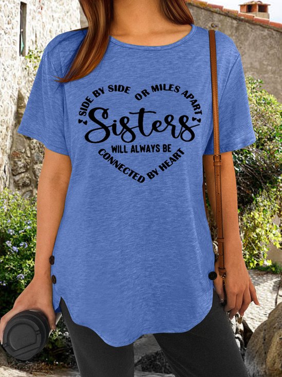 Womens Sister Letter Casual Short Sleeve T-Shirt