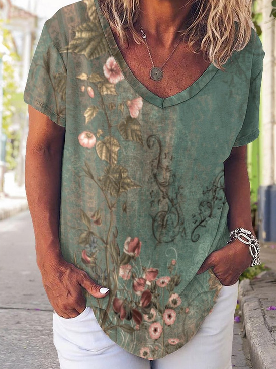 Women's Crew Neck Tropical Simple Loose T-Shirt