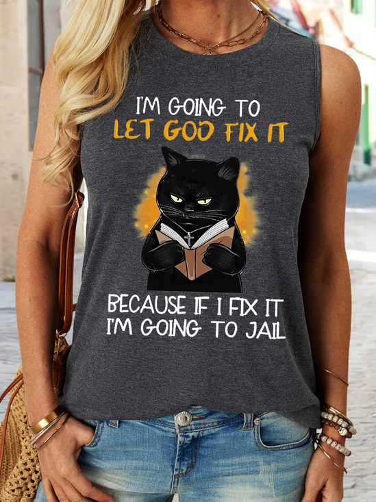 Women's Funny I'm going let god fix it Casual Crew Neck Text Letters Tank Top
