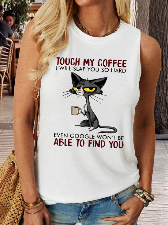 Women's Funny Letter Grumpy Cat Casual Tank Top
