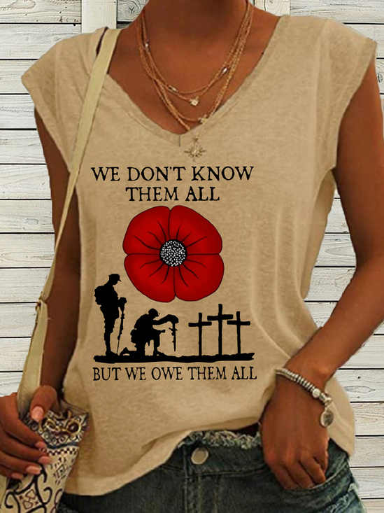 Women's We Don't Know Them But We Owe Them All V Neck Casual Tank Top