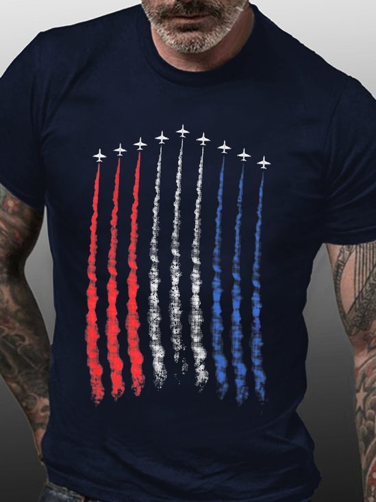 Men's Red White Blue Air Force Flyover Cotton Casual T-Shirt