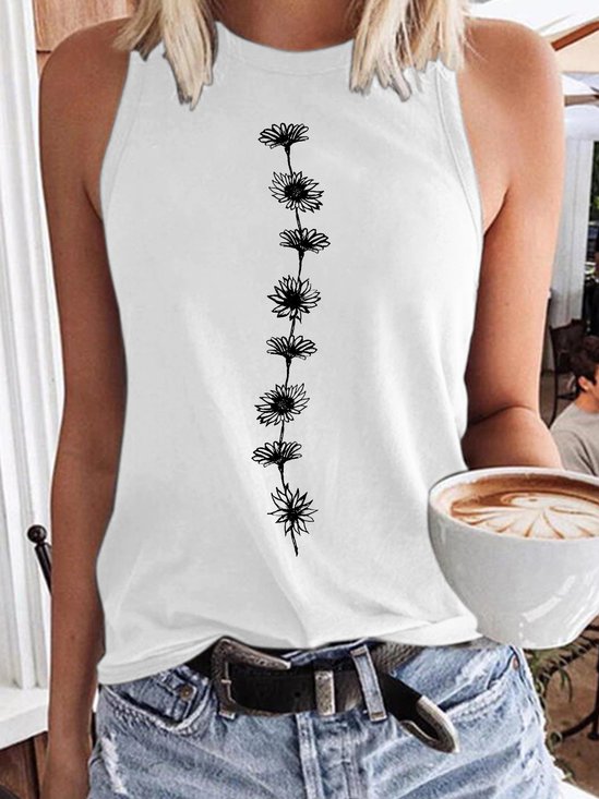Women's Casual Daisy Chain Crew Neck Tank Top