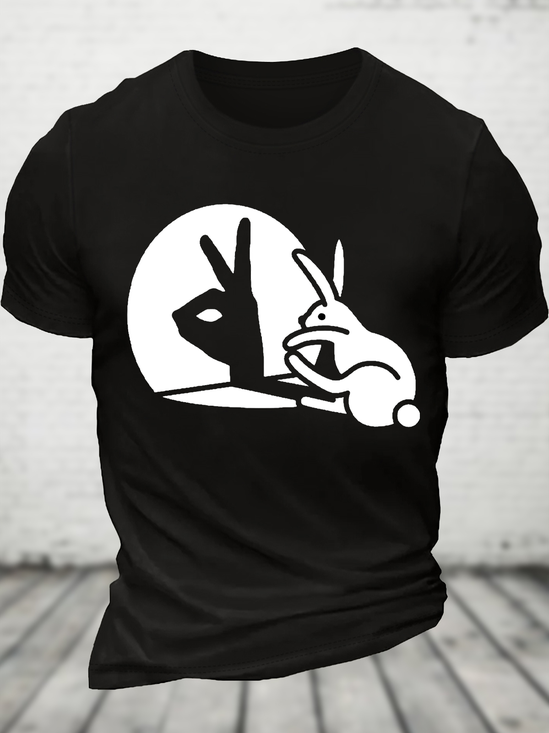 Men's Funny Rabbit Ok Graphic Printing Crew Neck Cotton Loose Casual T-Shirt