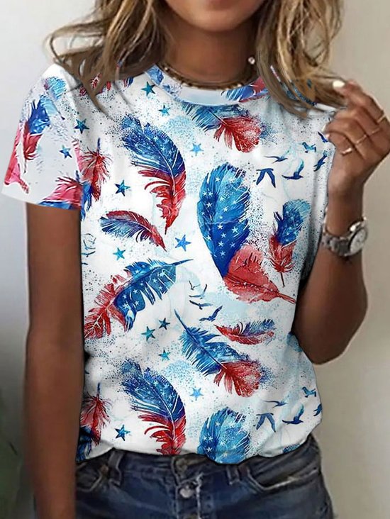 Women's freedom Feather America Flag Print T-Shirt