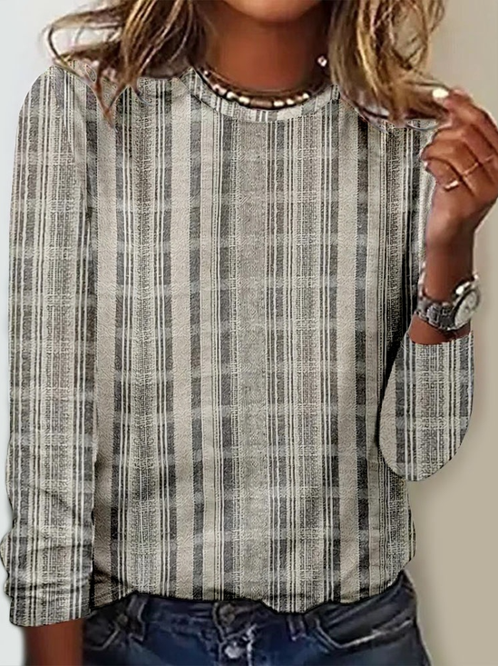Woman ‘ Casual Regular Fit Crew Neck Color Block Shirt