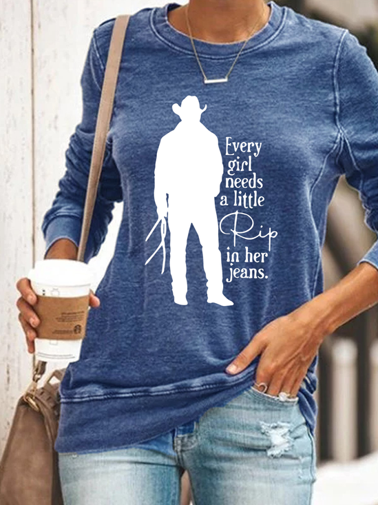 Women‘s Funny Word Every Girl Needs A Little Rip In Her Jeans Text Letters Sweatshirt
