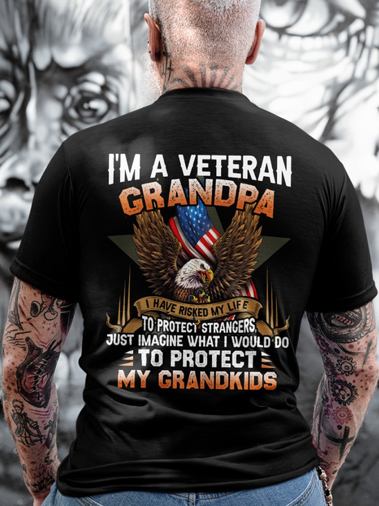 Men's I'm A Veteran Grandpa - Perfect gift for U.S Veteran Dad Grandpa Casual Cotton Text Letters T-Shirt