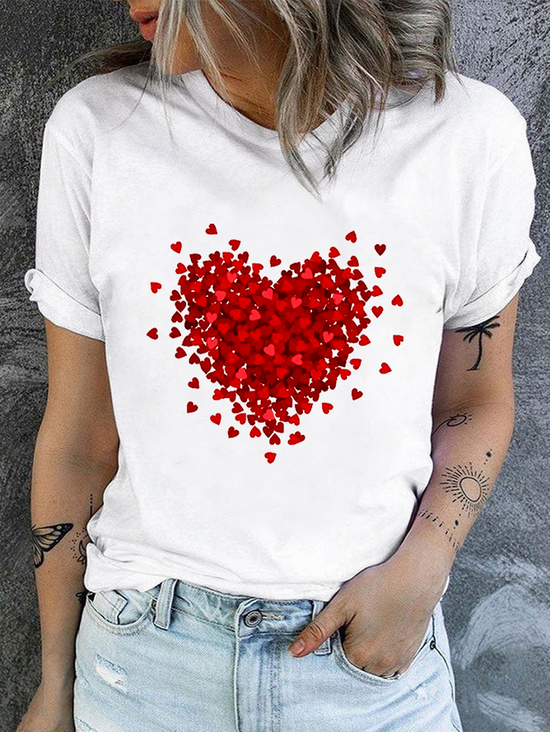 Cotton Casual Crew Neck Regular Fit Heart T-Shirt