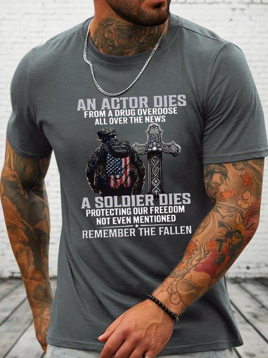 Cotton Proud Veteran Crew Neck Casual Loose T-Shirt
