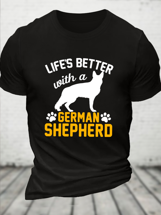 Cotton German Shepherd Casual Text Letters T-Shirt