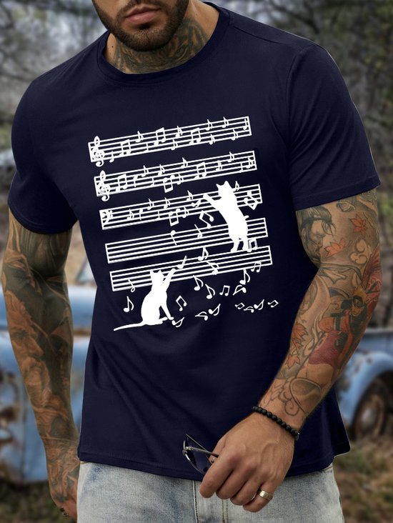 Men’s Cat Musical figures Cotton Casual T-Shirt