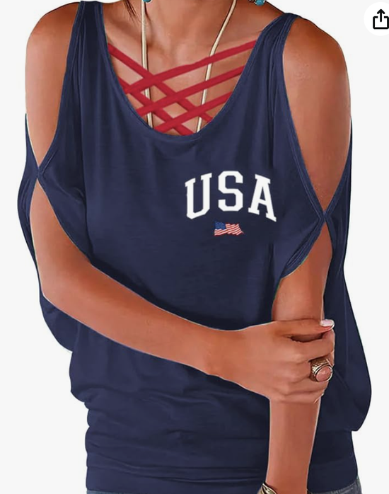 Flag Cotton-Blend Casual Crew Neck Shirt（No suspenders included）