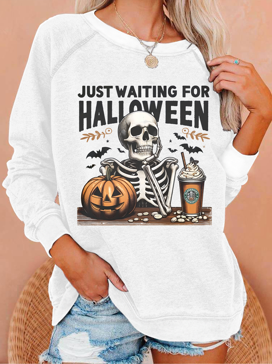Just waiting for Halloween Crew Neck Animal Casual Sweatshirt