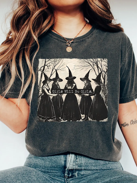 Girls Will Be Girls Witch Funny Witch Vintage Distressed Shirt