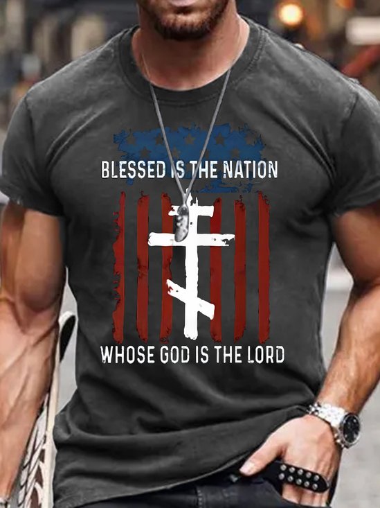 Blessed Nation Psalm 33 22 4th of July Cotton T-shirt