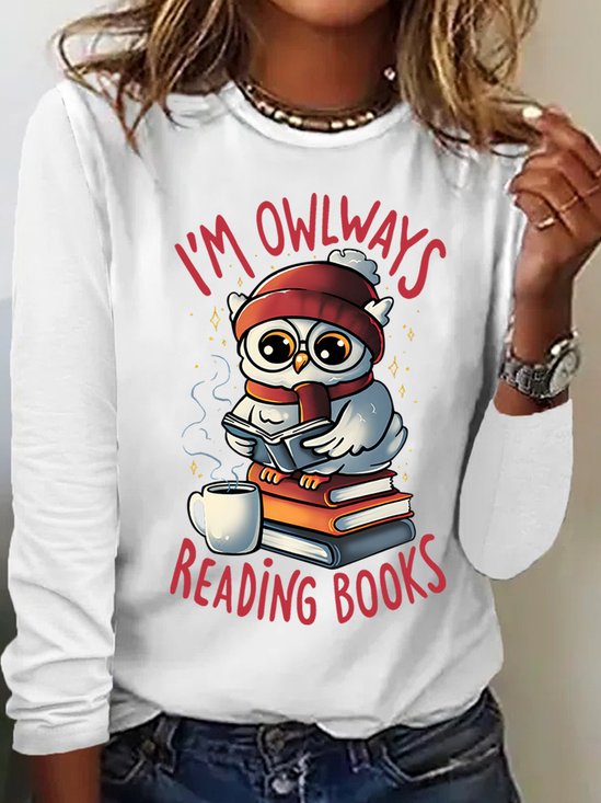 Owlways Reading Books Casual Long Sleeve Shirt