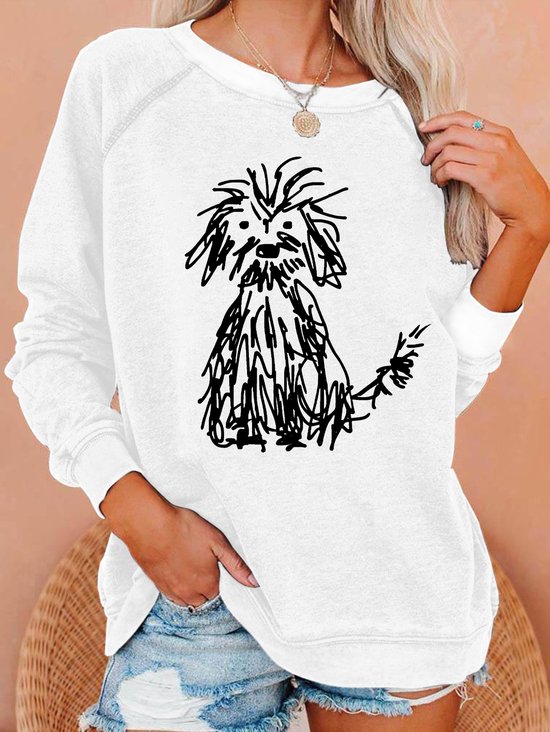 Vintage The Cute Dog Print Casual Sweatshirt
