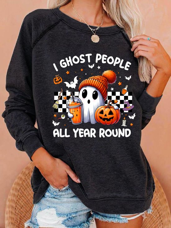 Retro I Ghost People Halloween Cute Ghost Pumpkin Casual Sweatshirt