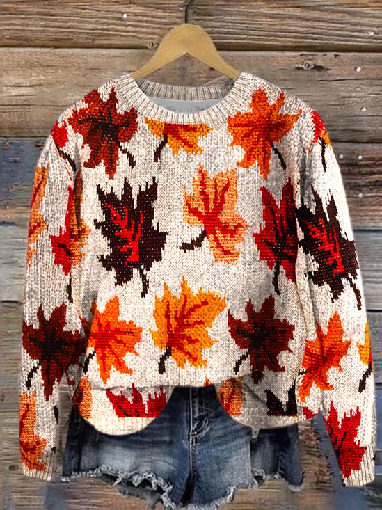 Knitted Simple Loose Maple Leaf Sweater