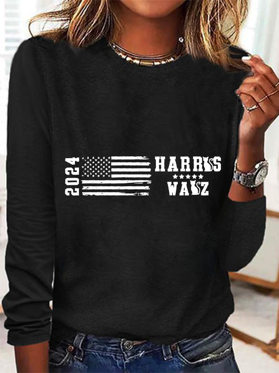 American Flag Print Casual Long Sleeve Shirt