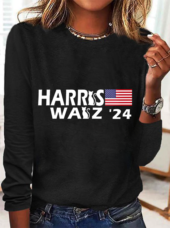 American Flag Print Casual Long Sleeve Shirt