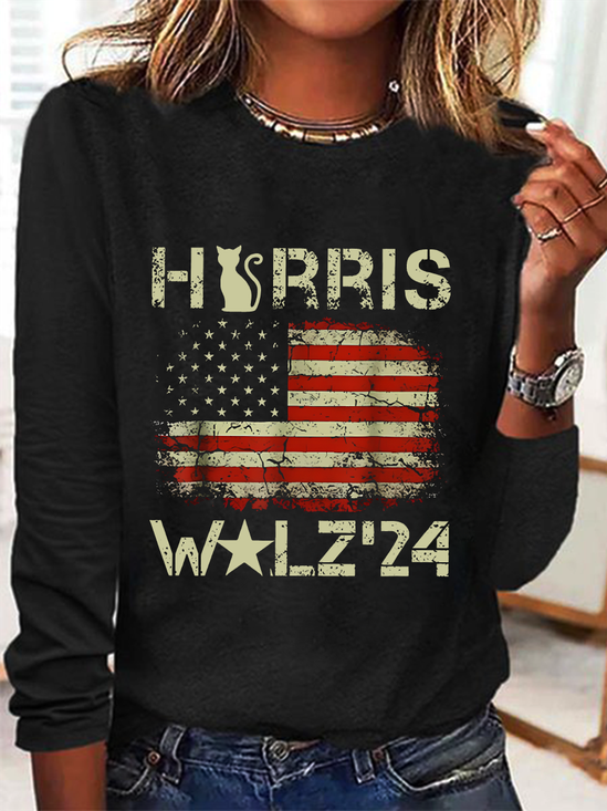American Flag Print Casual Long Sleeve Shirt