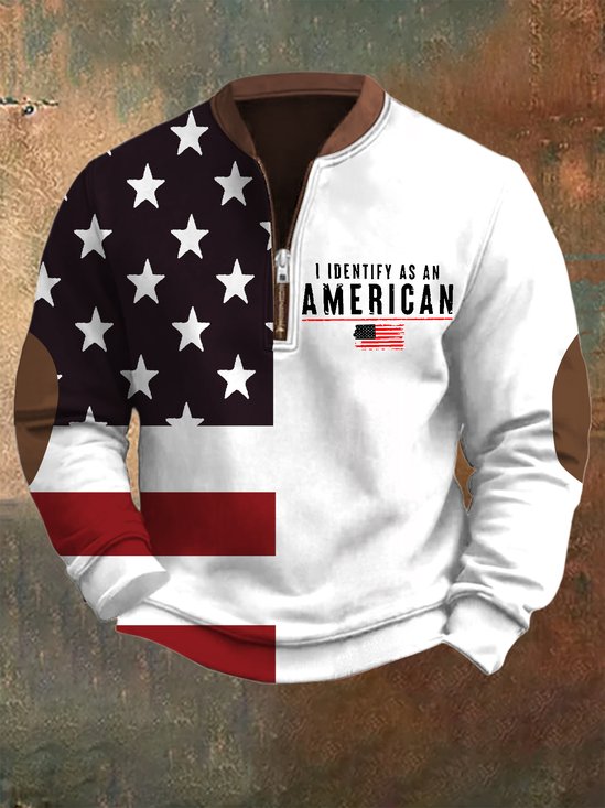 I Defined As An American Regular Fit Half Open Collar Casual Sweatshirt