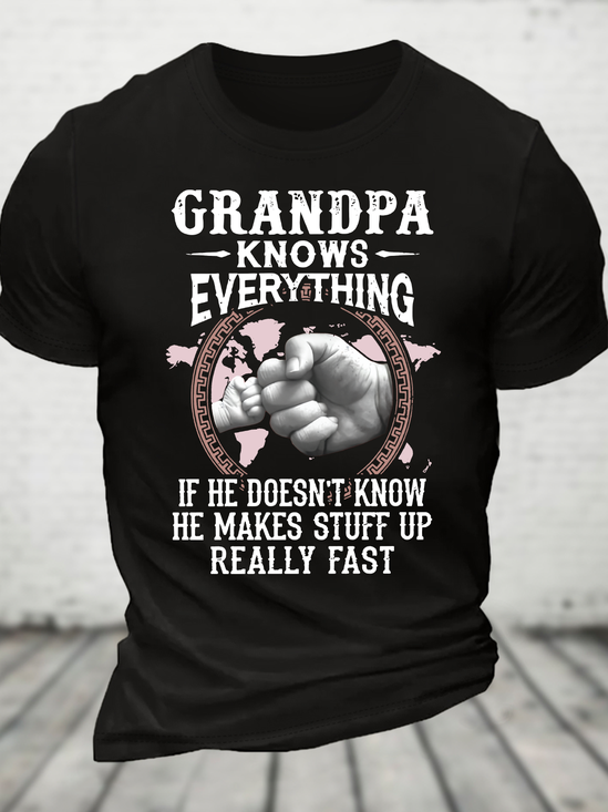 Grandpa -Knows Everything If He Doesn't Know He Makes Stuff Up Really Fast Cotton T-Shirt