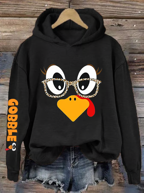 Women's Cute Turkey Fall Thanksgiving Printed Hooded Sweatshirt Hoodie