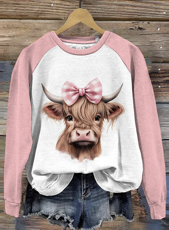 Scottish Highlands Beef Color blocked Round Neck Sweatshirt