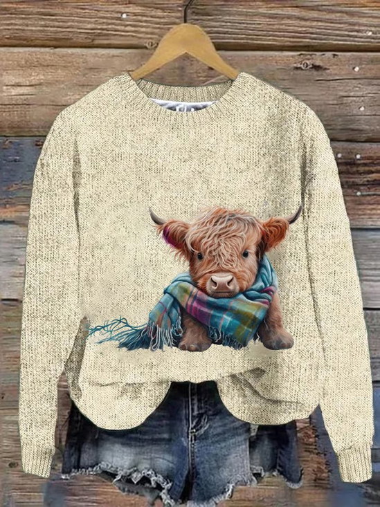 Highland Cow Print Casual Sweatshirt