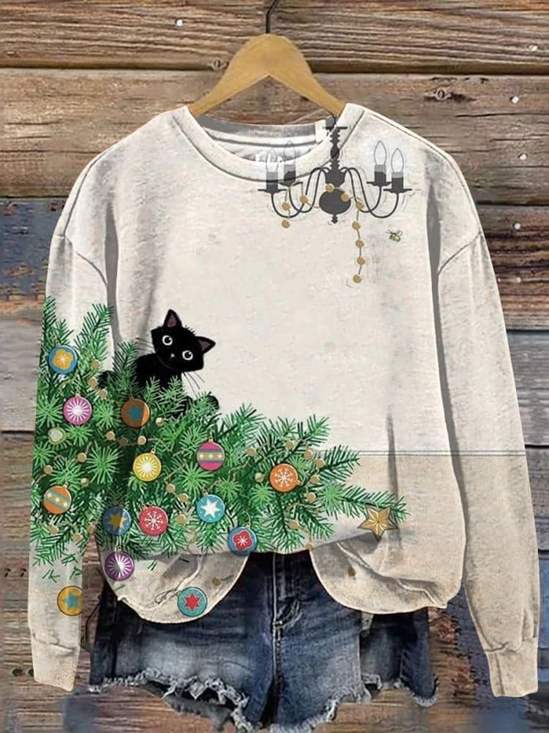 Christmas Cat Art Print Casaul Sweatshirt