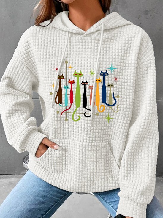 Vintage Retro Mid-Century Modern Look Cats Simple Loose Hoodie