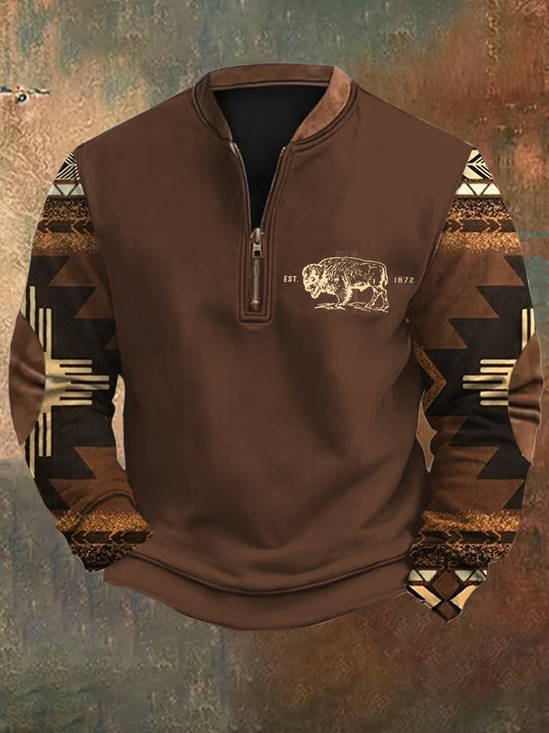 Men's West Highland Cow Print Vintage Zip-Up Sweatshirt