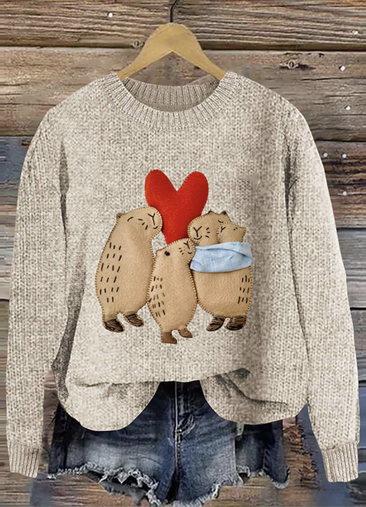 Cute dolphin embroidery art round neck sweater