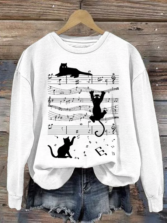 Women's Cat Music Print Sweatshirt