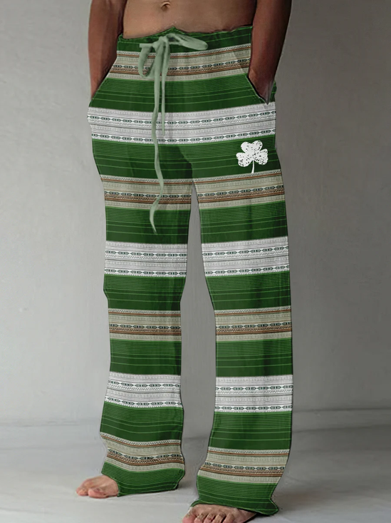 St. Patrick's Day Shamrock Art Print Cotton and Linen Blend Lounge Pants