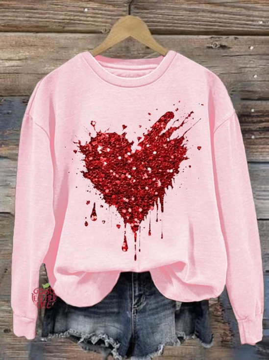 Women's Valentine's Day Heart Pattern Crew Neck Sweatshirt