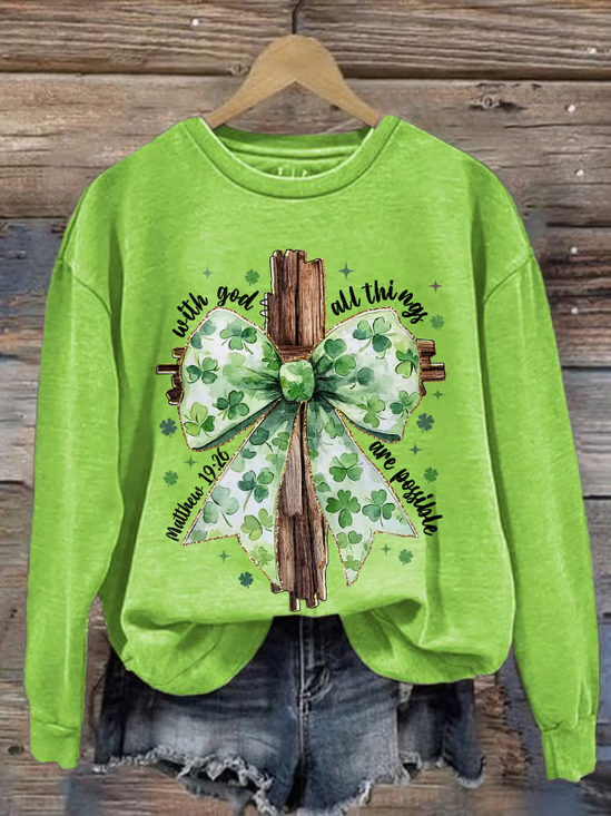 Women'S Retro St. Patrick's Day God Christian Cross Print Sweatshirt