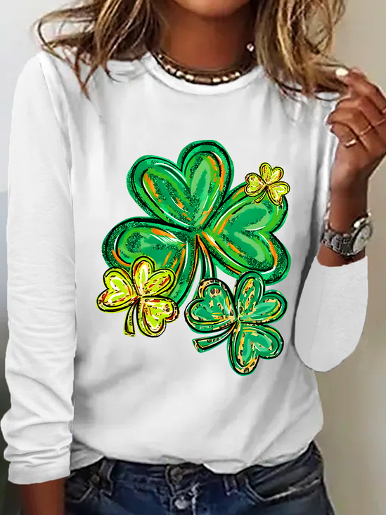 St Patrick's Day Clover Print Casual Long Sleeve Shirt