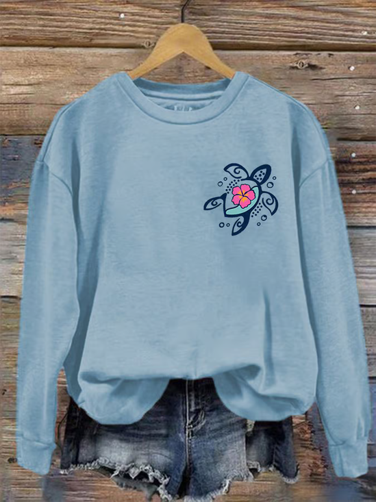 Women's Hawaiian Turtle Hibiscus Print Sweatshirt