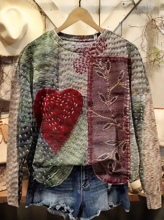 Women's Love Flower Valentine's Day Casual Print Long Sleeve Round Neck Sweatshirt