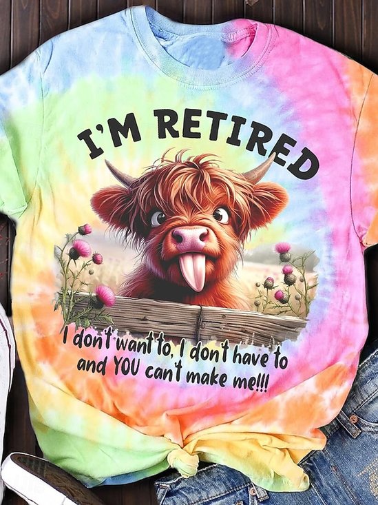Women's Tie Dye Art Western Cow Print Crew Neck T-Shirt