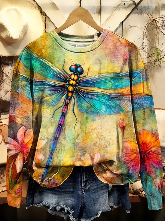 Dragonfly floral crew-neck sweatshirt