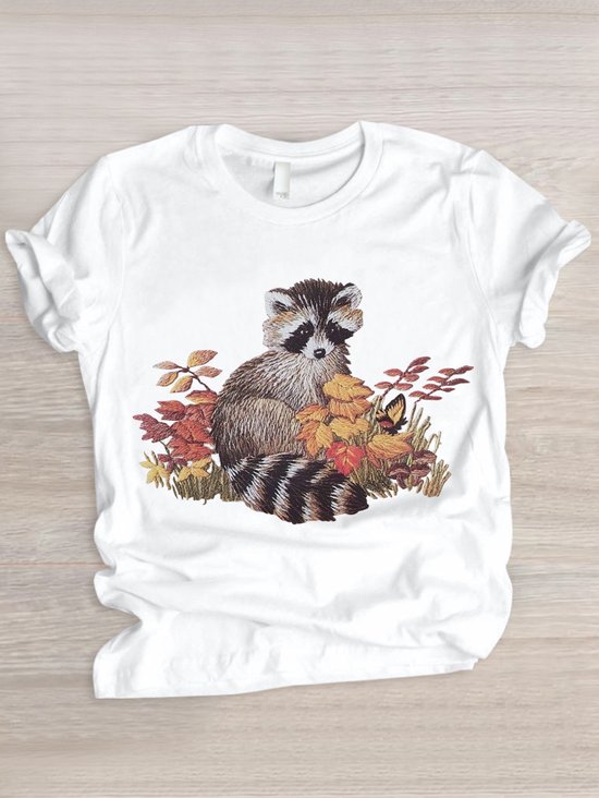 Casual Animal Cotton Crew Neck T-Shirt