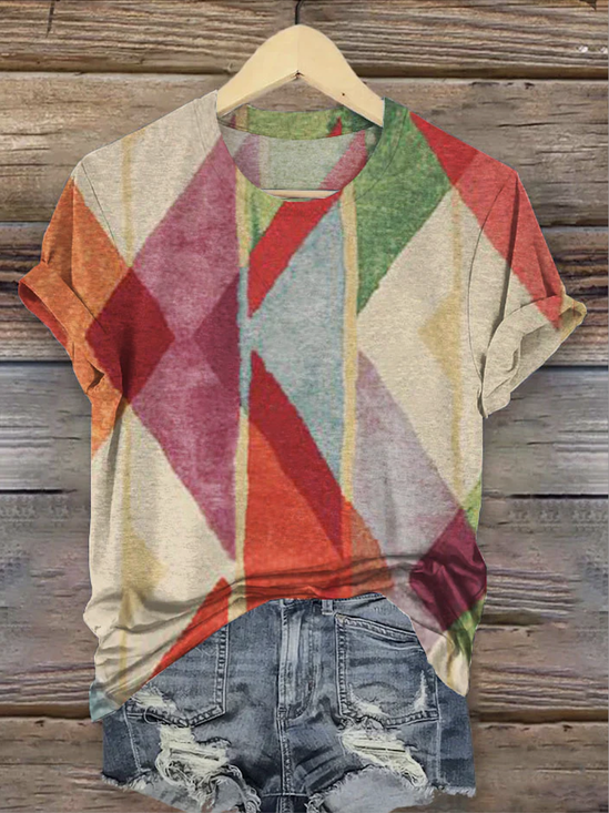 Geometric Crew Neck Casual T-Shirt