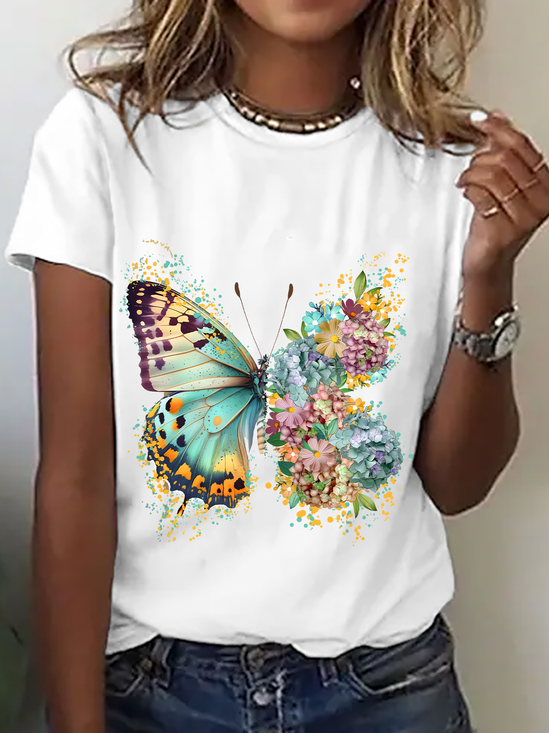 Floral Butterfly Cotton T-Shirt