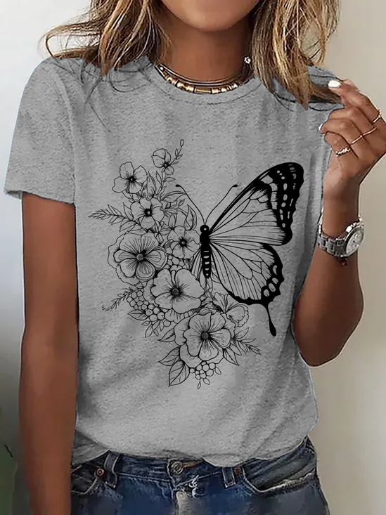 Floral Butterfly Cotton T-Shirt