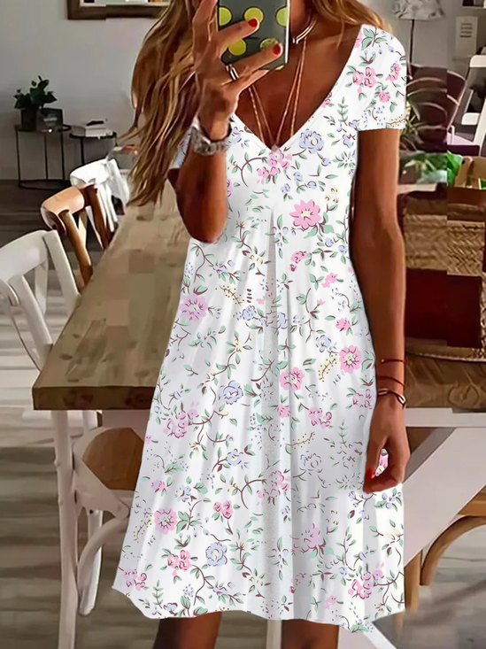 Women's Floral Spring Print Casual V-Neck Short Sleeve Dress